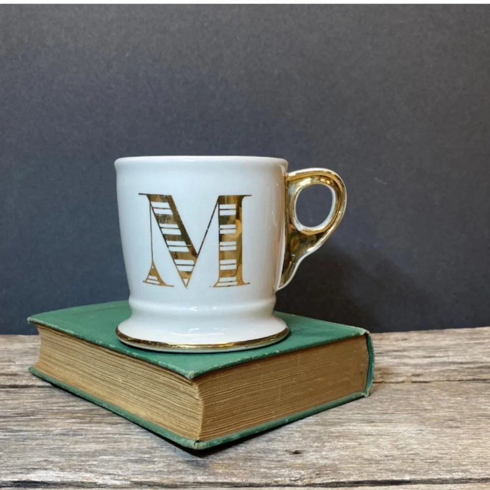 Anthropologie M monogram gold  ceramic coffee/tea mug
